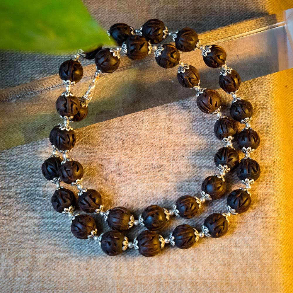 Tulsi Kunti Mala Round Carved #38