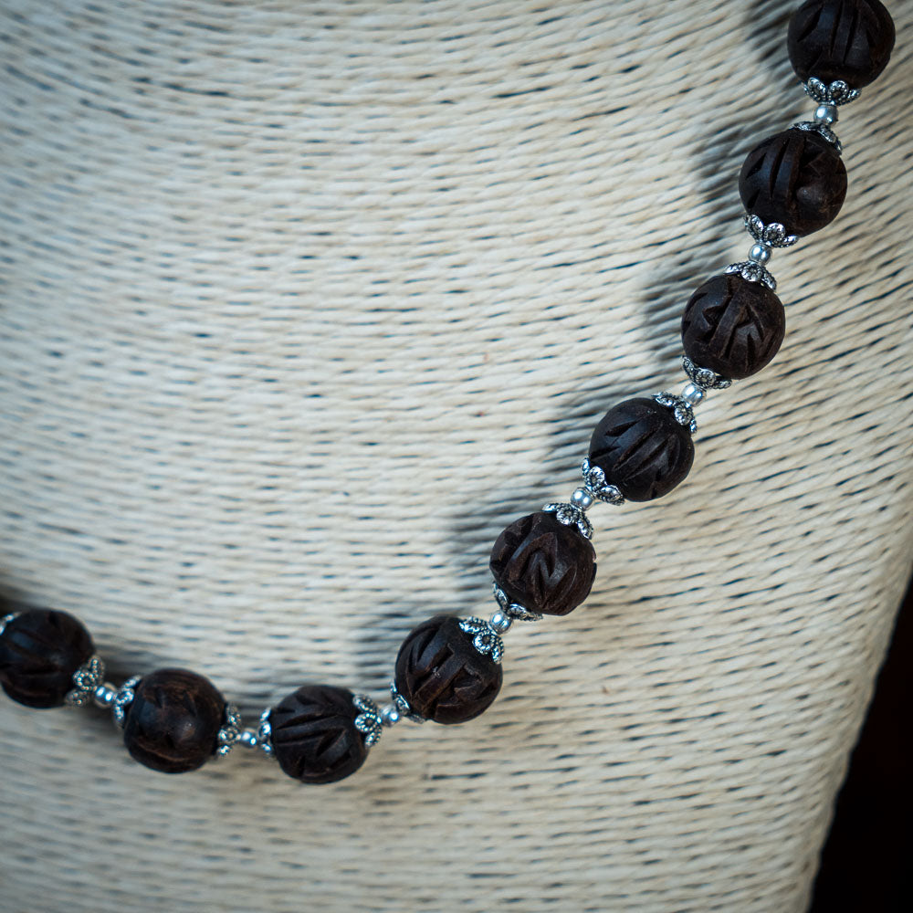 Tulsi Kunti Mala Round Carved #38