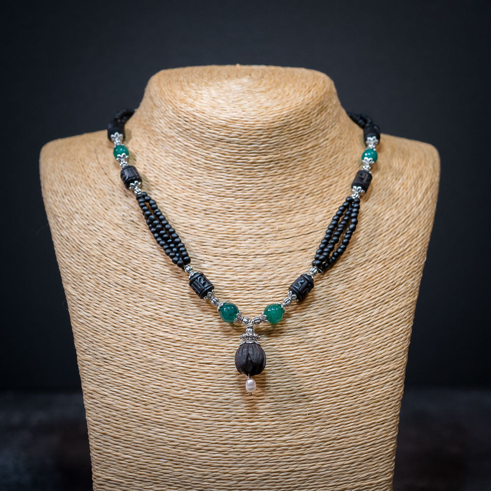 Tulsi Kunti Mala Black Green Stone #69