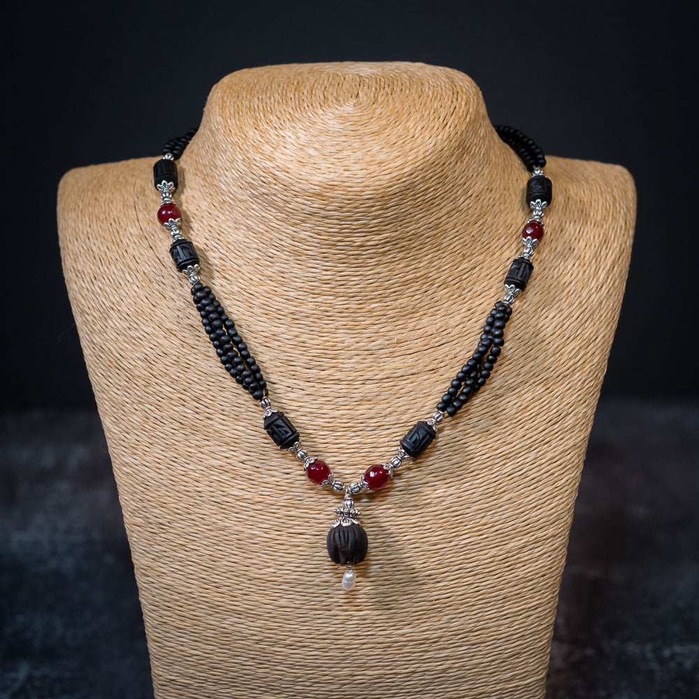 Tulsi Kunti Mala Black Red Stone #70