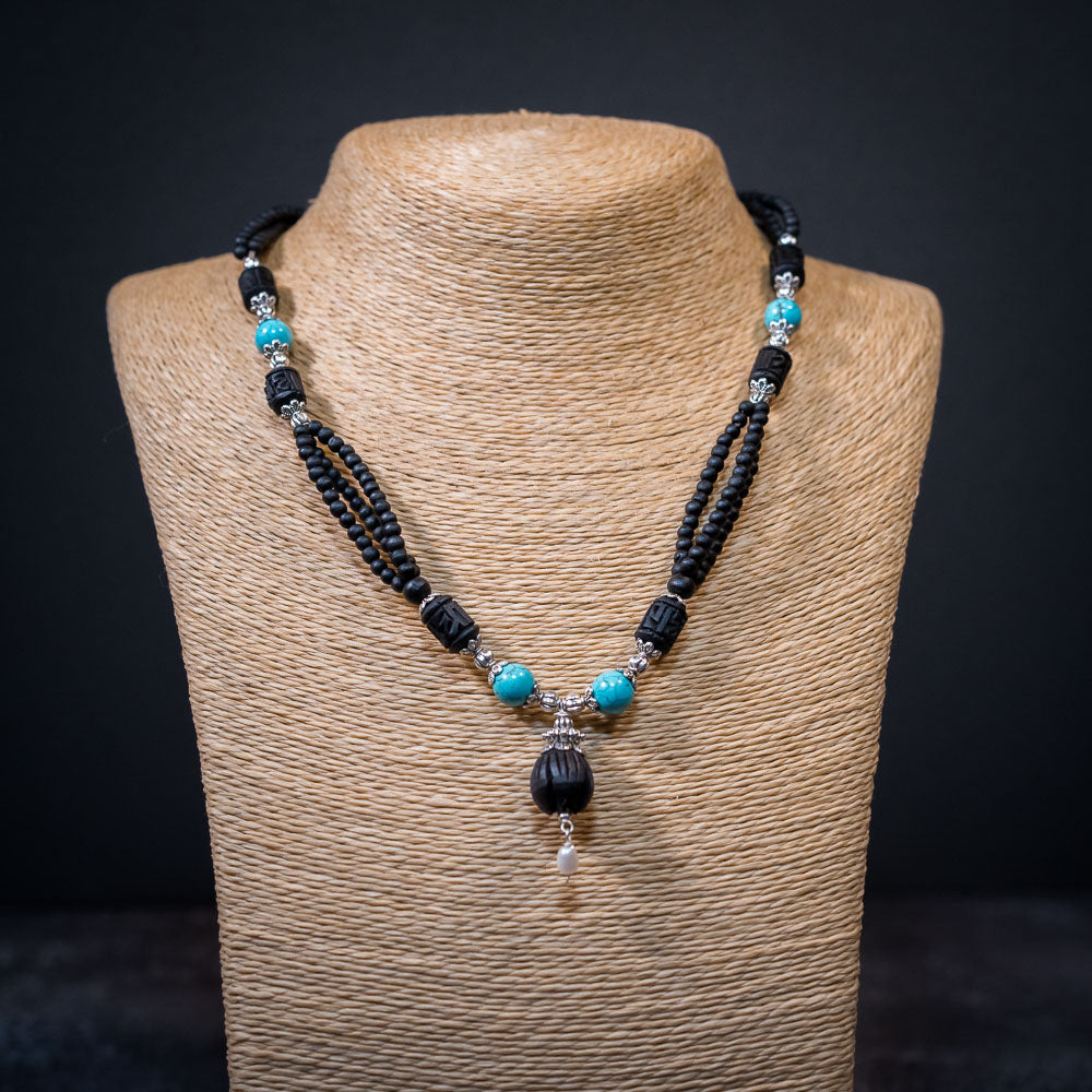 Tulsi Kunti Mala Black Turquoise Stone #72