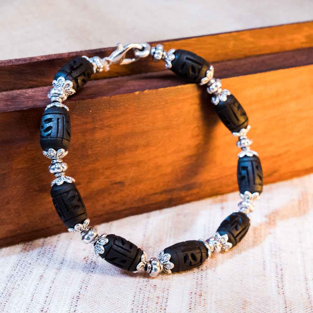 Tulsi Mala Bracelet Carved Black #79