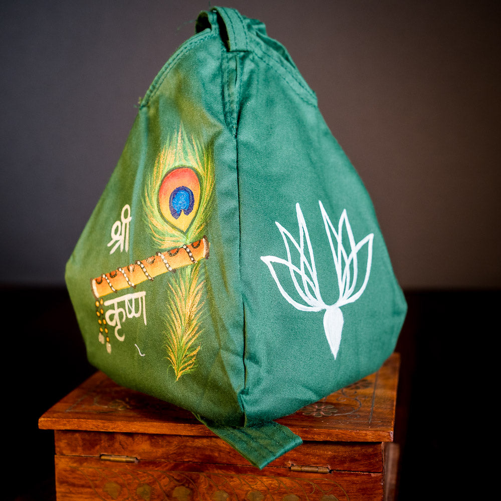 Handpainted Beadbag - Krishna´s Flute Green
