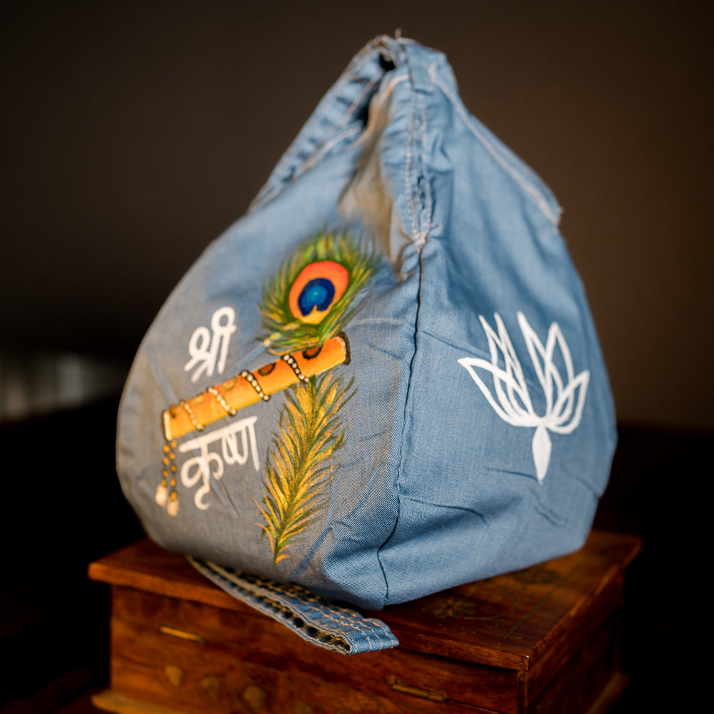 Handpainted Beadbag - Krishna´s Flute Light Blue