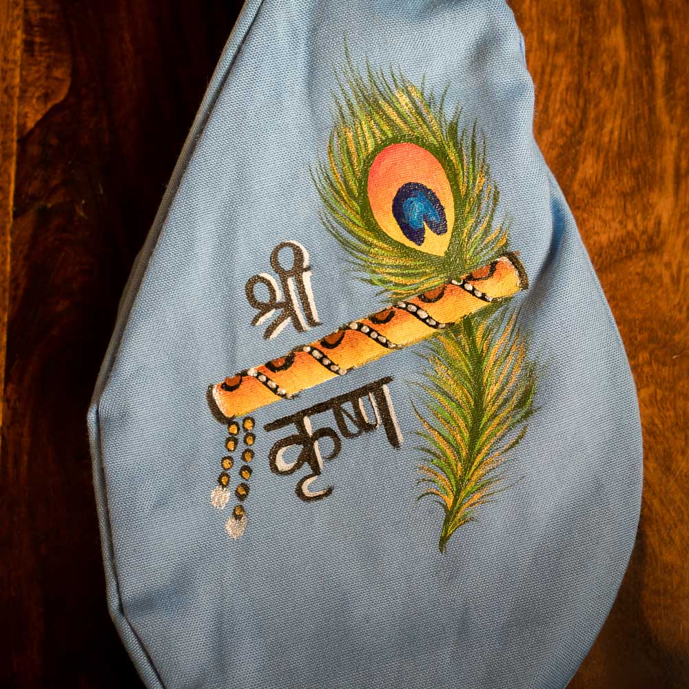Handpainted Beadbag - Krishna´s Flute Light Blue