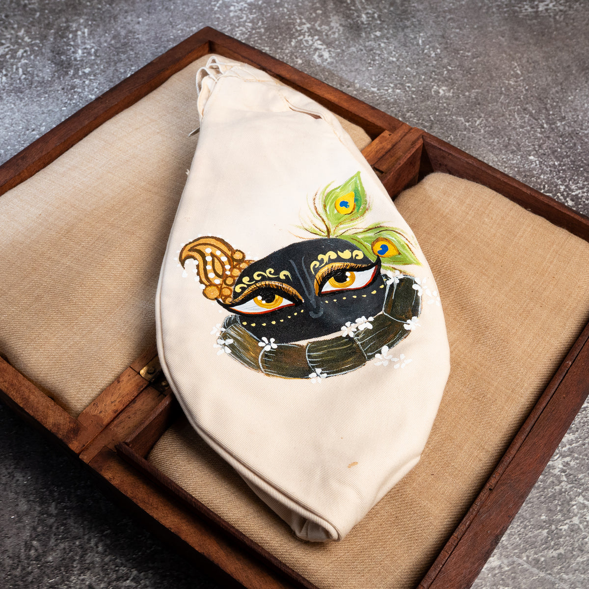 Hand-Painted Japa Mala Beadbag - Black Giri