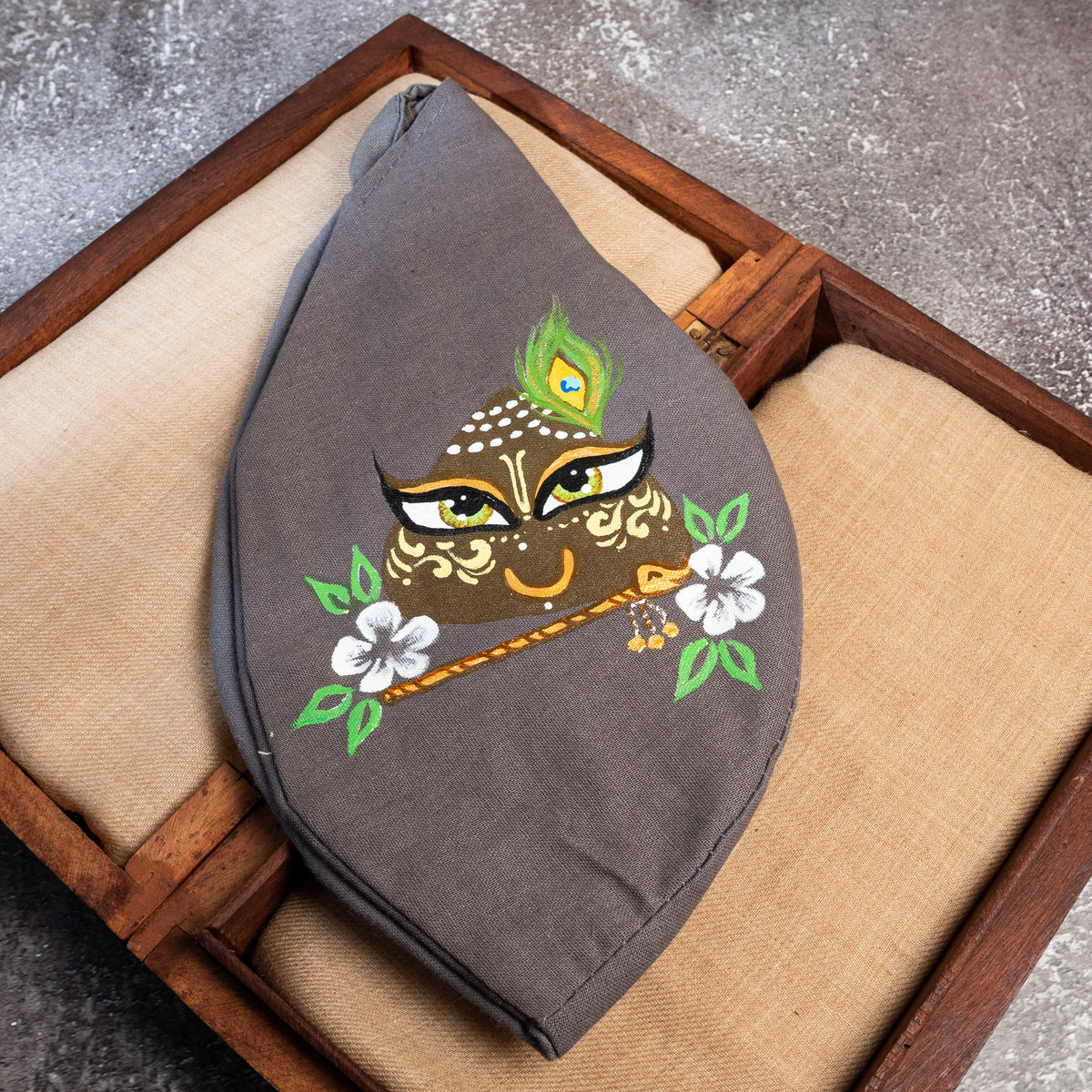 Hand-Painted Japa Mala Beadbag - Giri with Flute