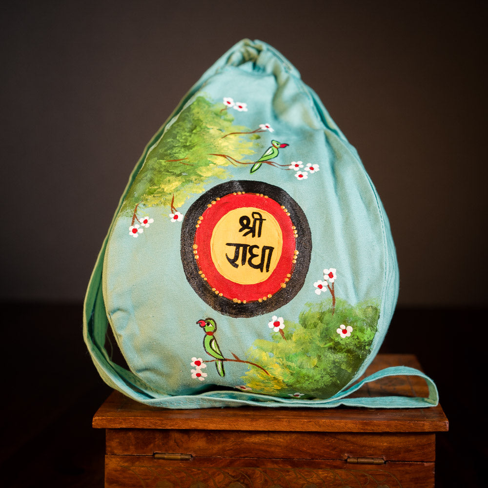 Handpainted Beadbag - Shri Radhe Forest Blue