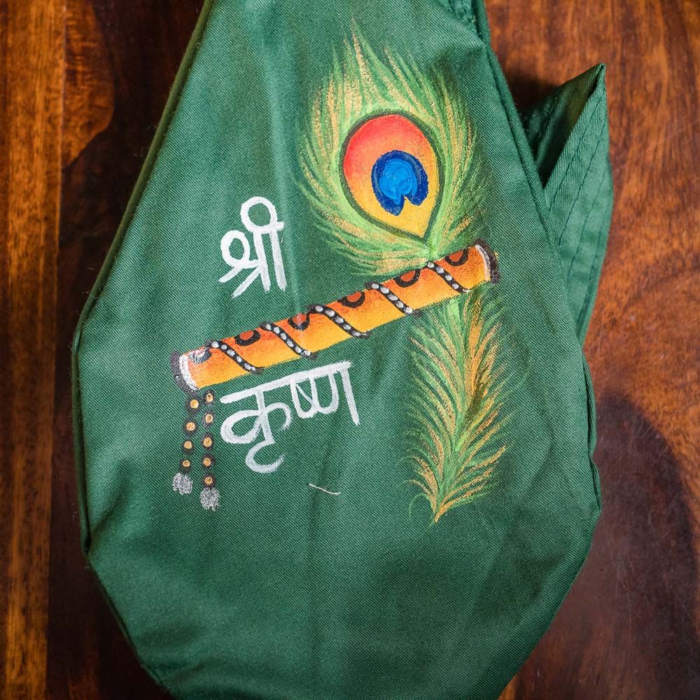 Handpainted Beadbag - Krishna´s Flute Green