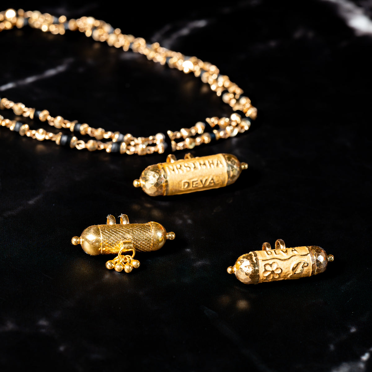 22K Gold Tulasi Necklace, 17 Inch with Narasimha Kavacha
