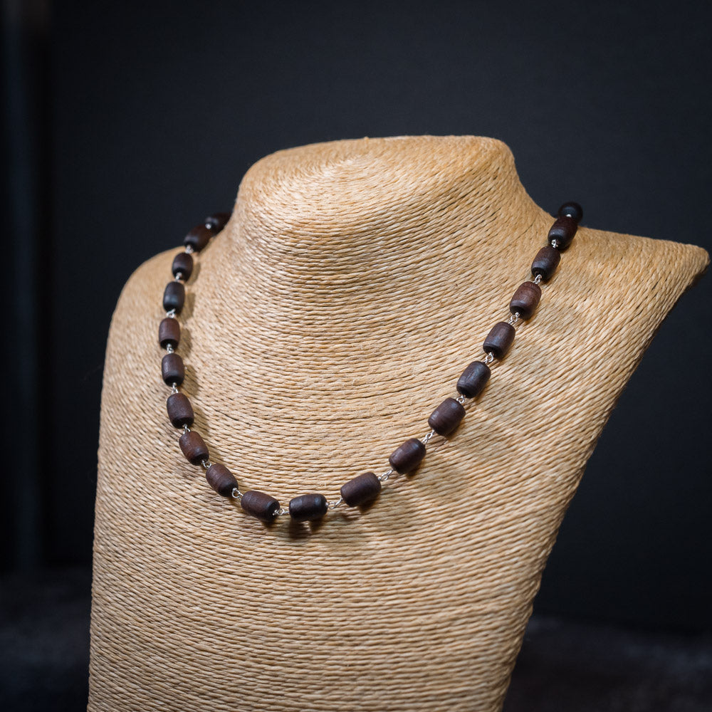 Silver Tulsi Kunti Mala barrel black #S104 - I Love Mayapur