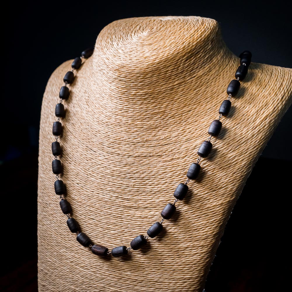 Silver Tulsi Kunti Mala barrel black #S104