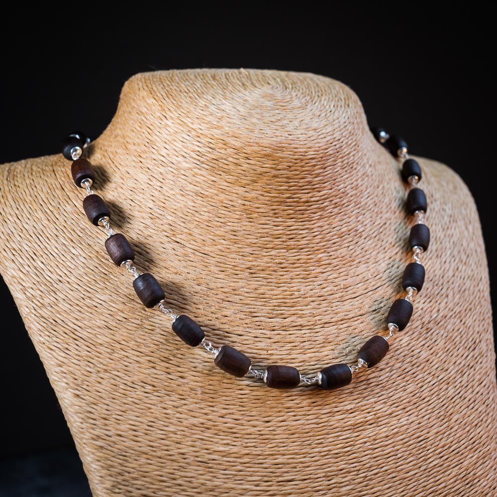Silver Tulsi Kunti Mala barrel dark brown #S105