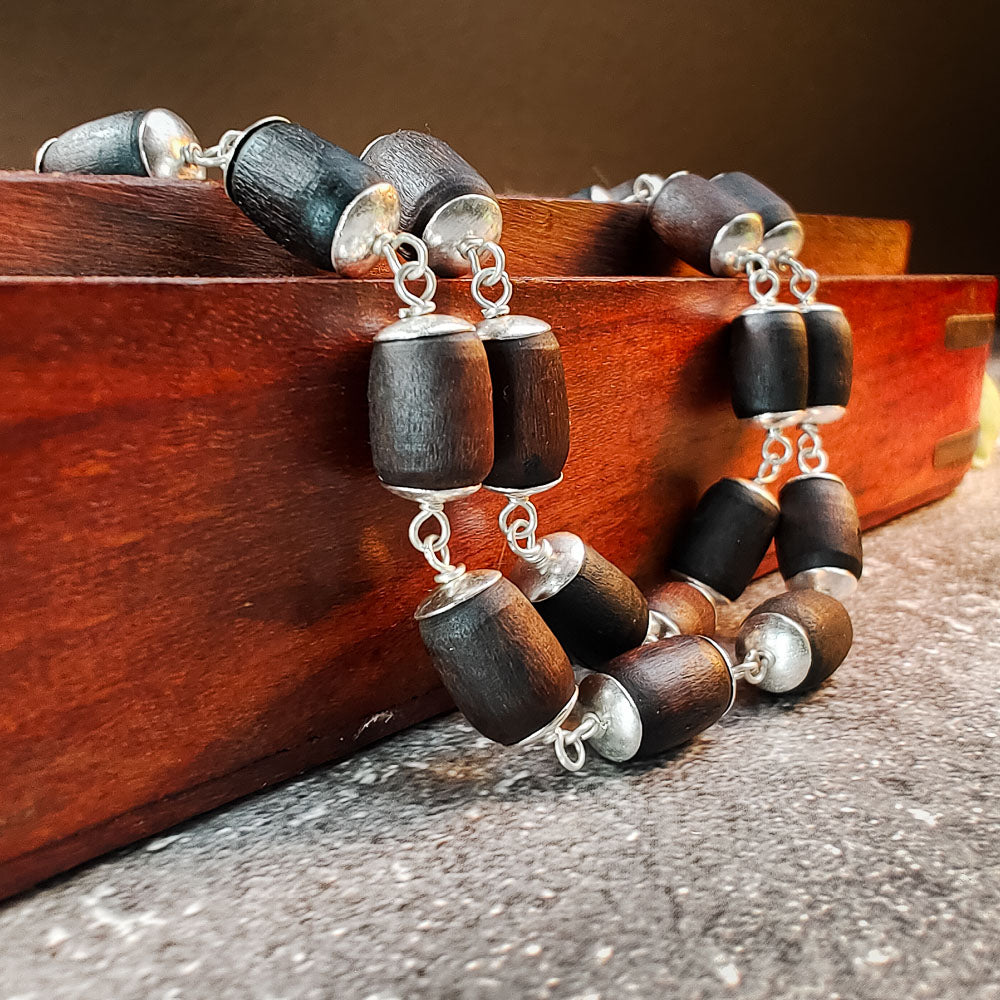 Silver Tulsi Kunti Mala Black Barrel #S118