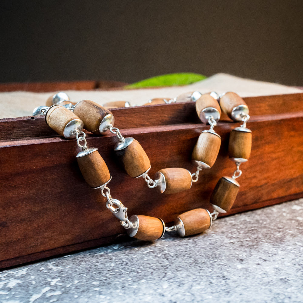 Silver Tulsi Kunti Mala Brown Barrel #S119
