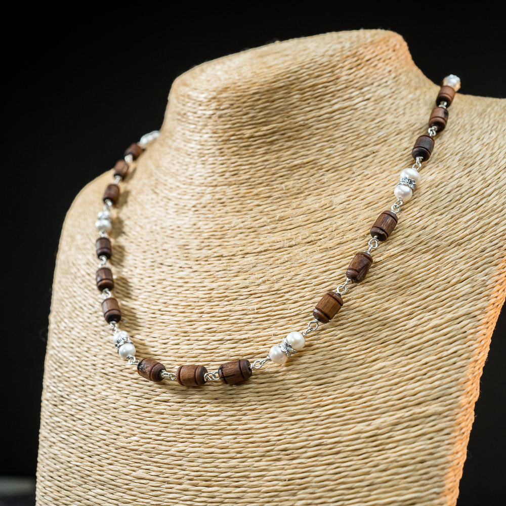 Silver Tulsi Kunti Mala with white Perls #130 - I Love Mayapur