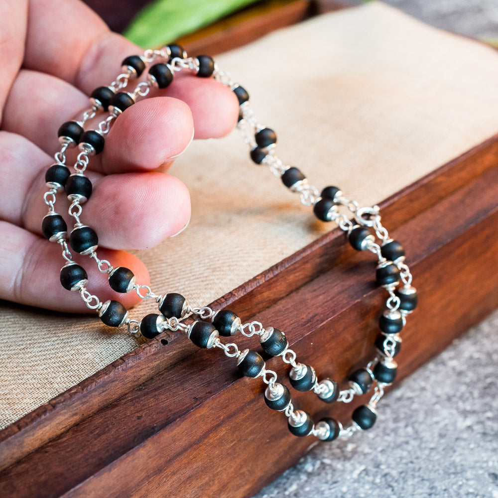 Silver Tulsi Kunti Mala 20Inch Black #131