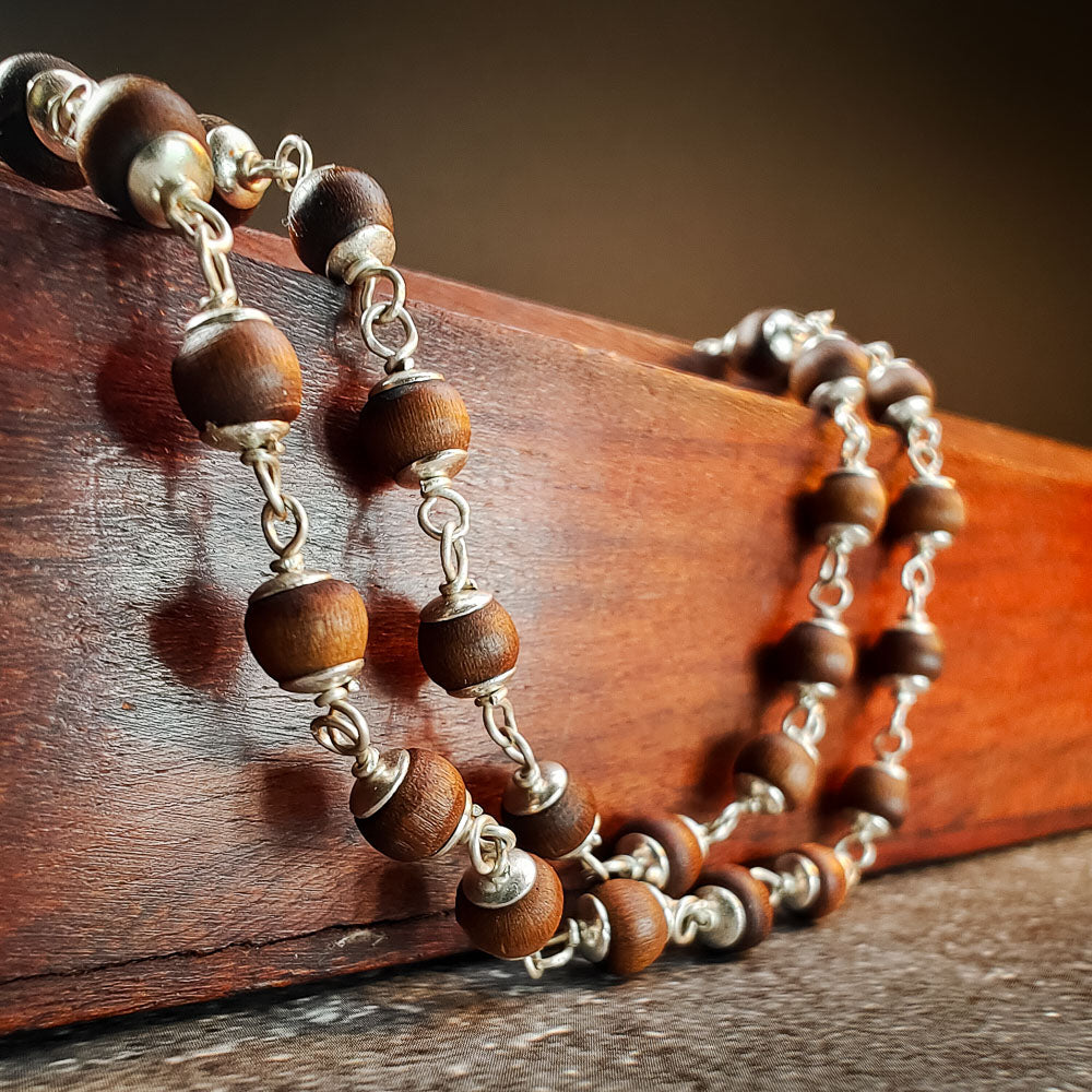 Silver Tulsi Kunti Mala 20Inch Brown with Narasimha Kavacha #132 - I Love Mayapur