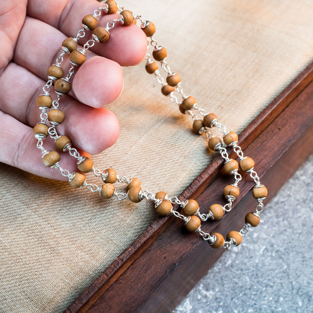 Silver Tulsi Kunti Mala 20Inch Light Brown #133 - I Love Mayapur
