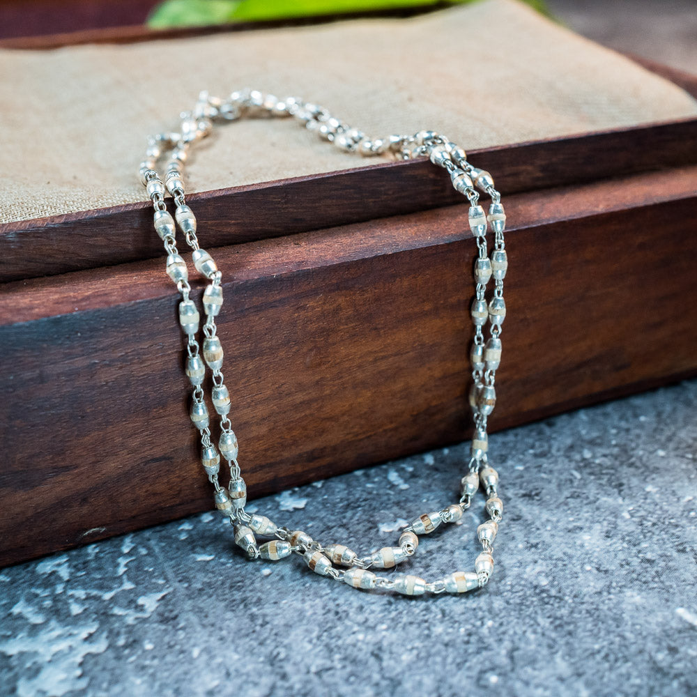 Silver Tulsi Kunti Mala 24Inch 2mm #134