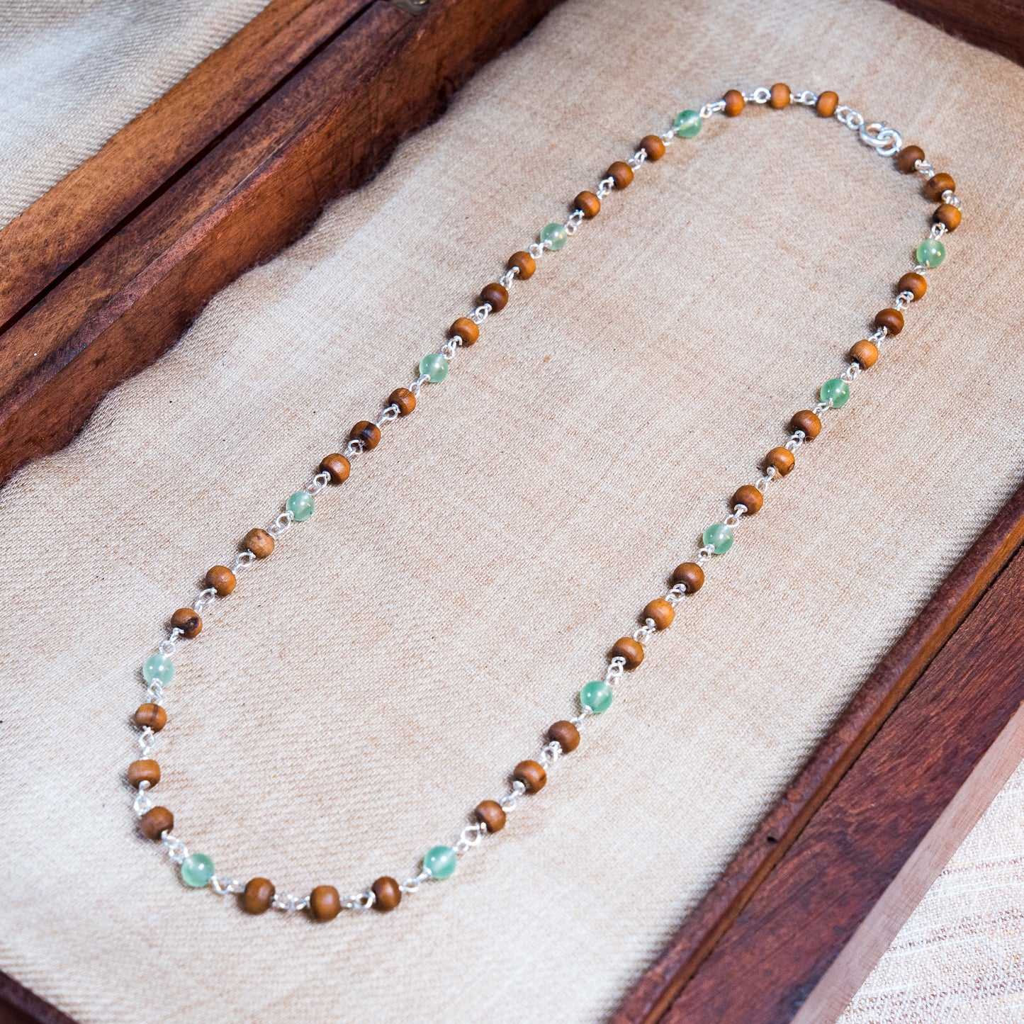 Eka Kanti Green Aventurine - Silver Tulsi Mala