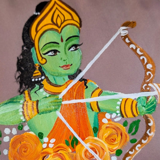 Hand-painted Beadbag - Sri Ram and roses