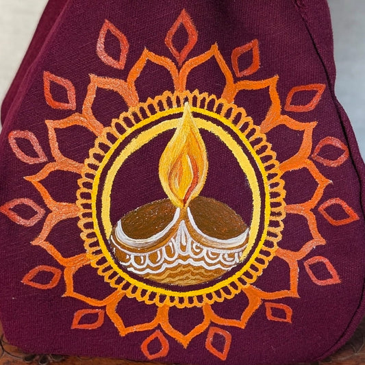 Hand-painted Beadbag - Lamp on Red Beadbag