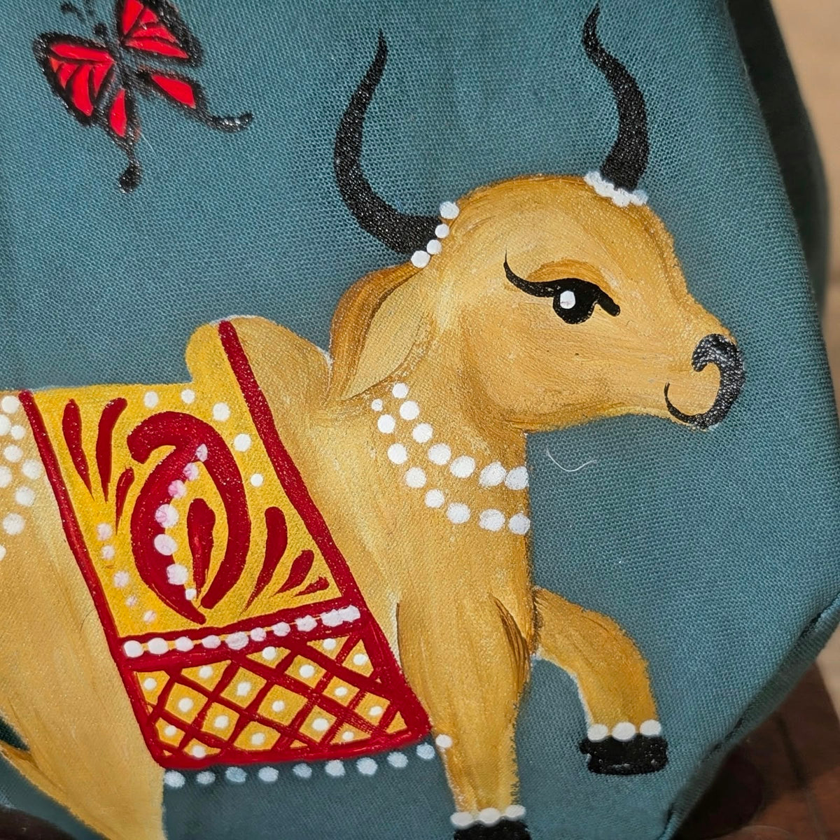 Hand-painted Beadbag - Cow with butterfly