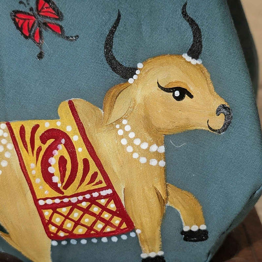 Hand-painted Beadbag - Cow with butterfly