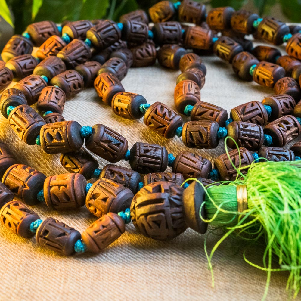 Radha Hand Carved Mala Green and Blue #09