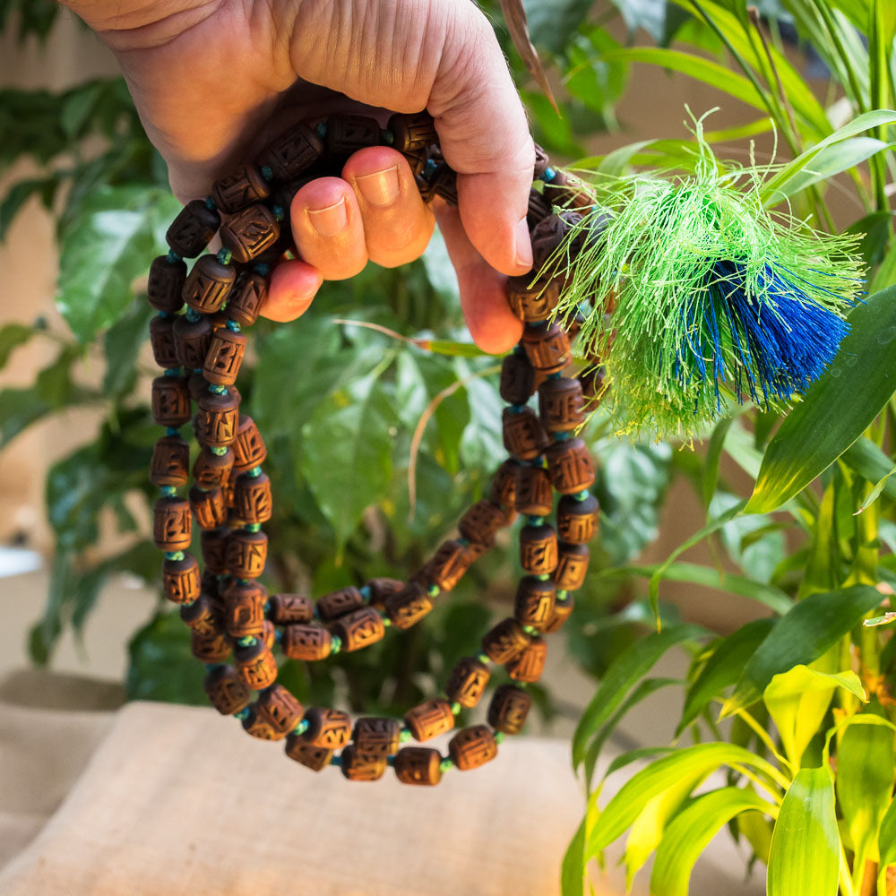 Radha Hand Carved Mala Green and Blue #09