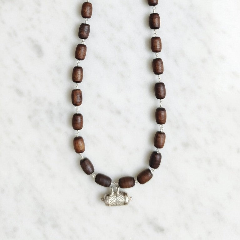 Silver Tulsi Kunti Mala barrel black #S104 - I Love Mayapur