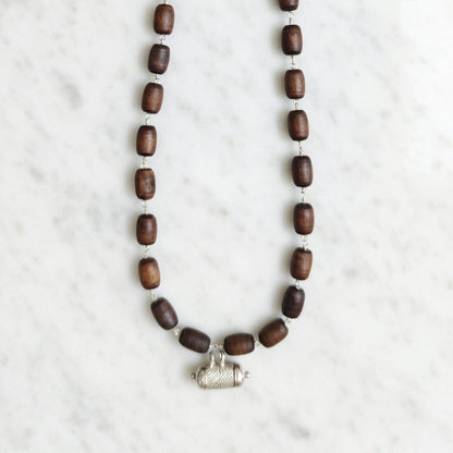 Silver Tulsi Kunti Mala barrel black #S104 - I Love Mayapur