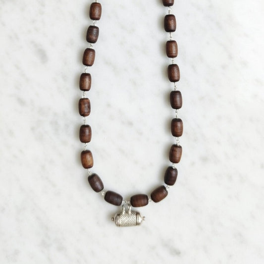 Silver Tulsi Kunti Mala barrel black #S104 - I Love Mayapur