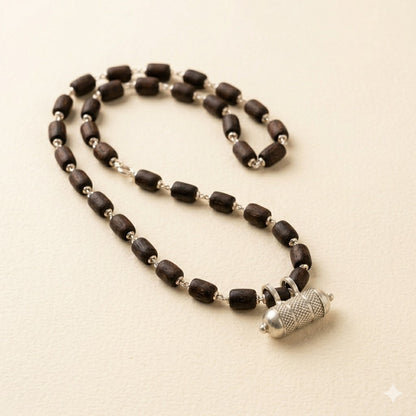 Silver Tulsi Kunti Mala barrel dark brown #S105 - I Love Mayapur
