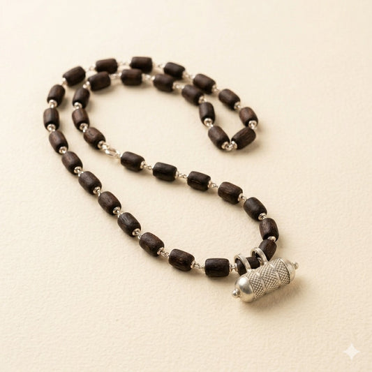 Silver Tulsi Kunti Mala barrel dark brown #S105 - I Love Mayapur