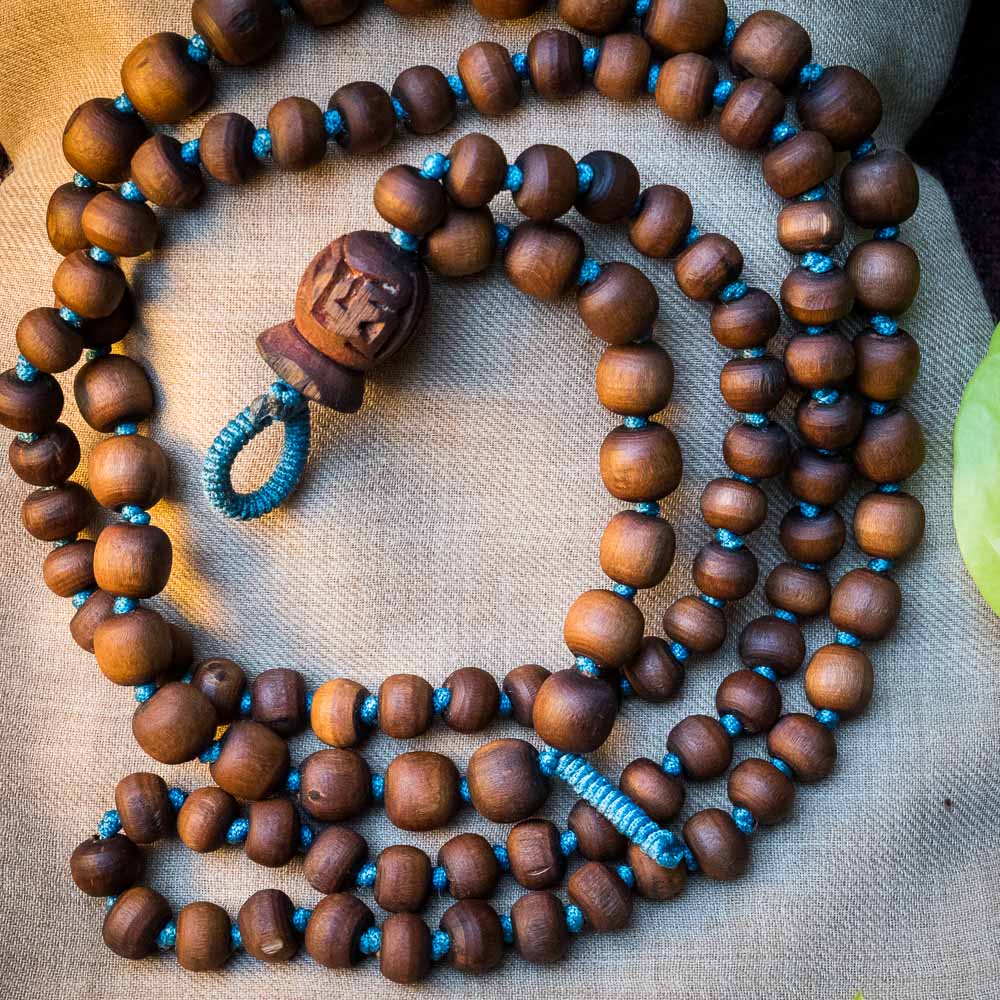 Japa Mala Smooth Blue Radha Hand Carved #11