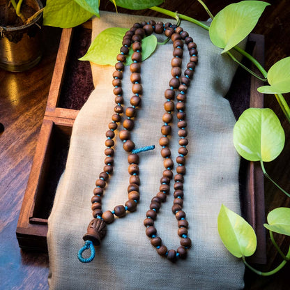 Japa Mala Smooth Blue Radha Hand Carved #11