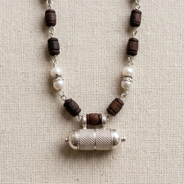 Silver Tulsi Kunti Mala with white Perls #130 - I Love Mayapur