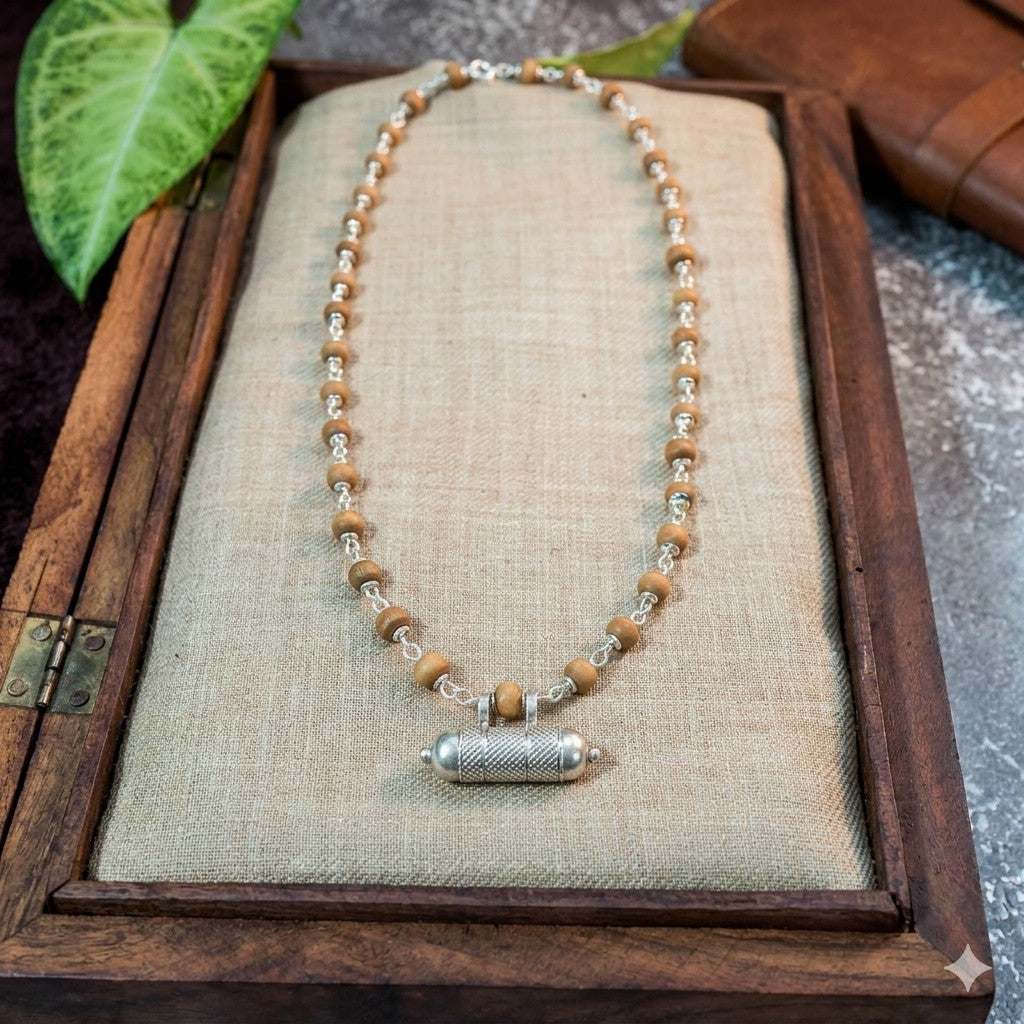 Silver Tulsi Kunti Mala 20Inch Light Brown #133 - I Love Mayapur