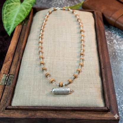 Silver Tulsi Kunti Mala 20Inch Light Brown #133 - I Love Mayapur
