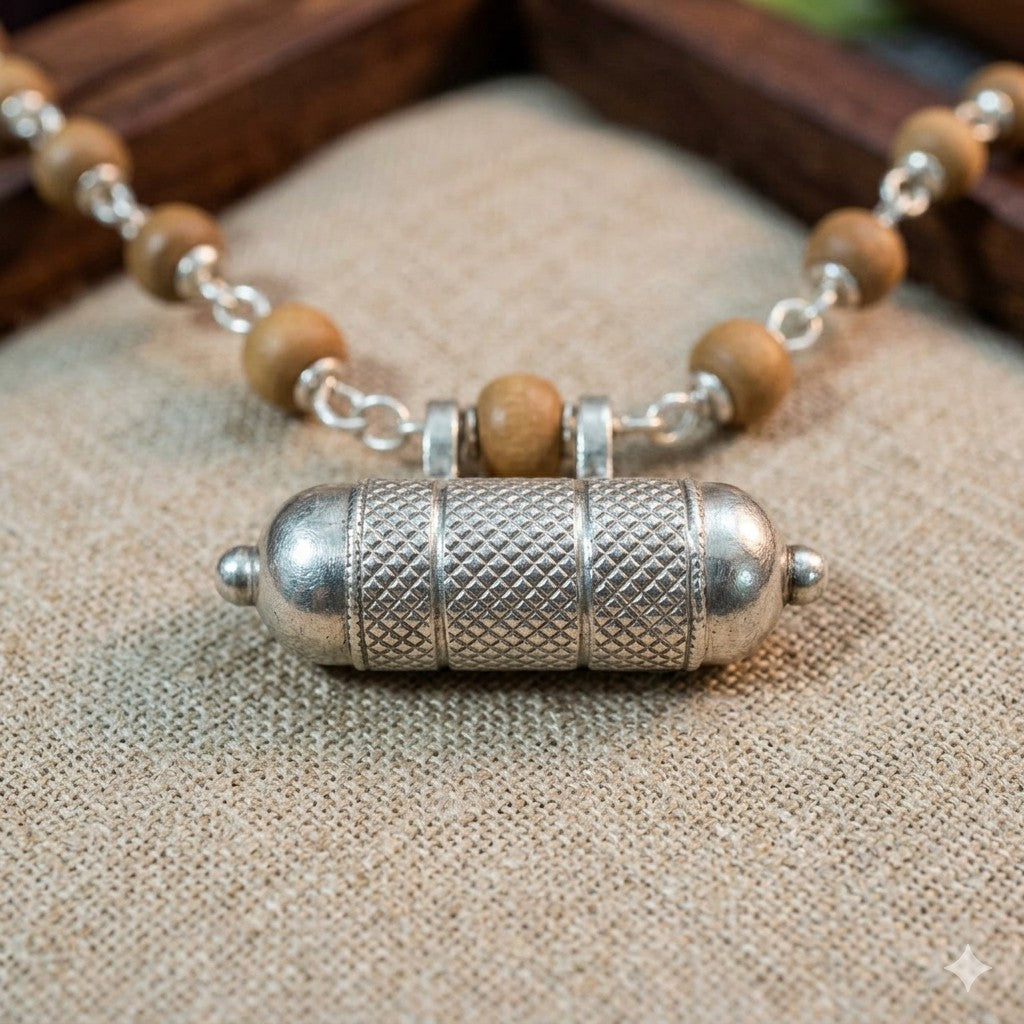 Silver Tulsi Kunti Mala 20Inch Light Brown #133 - I Love Mayapur