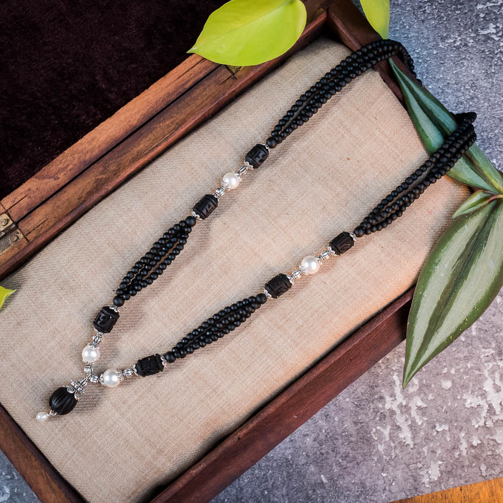 Tulsi Kunti Mala Black White Perl  #66