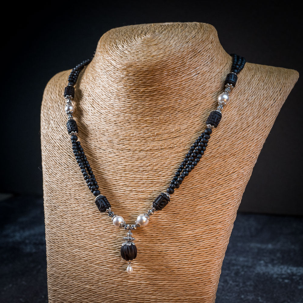 Tulsi Kunti Mala Black White Perl  #66