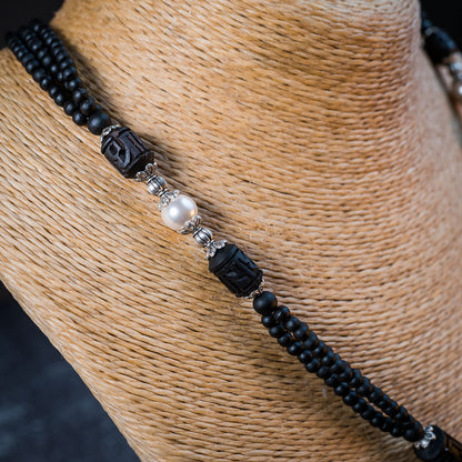 Tulsi Kunti Mala Black White Perl  #66