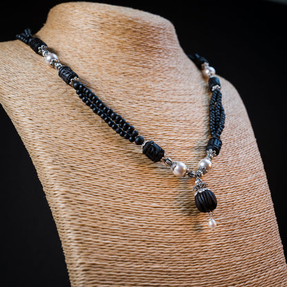 Tulsi Kunti Mala Black White Perl  #66