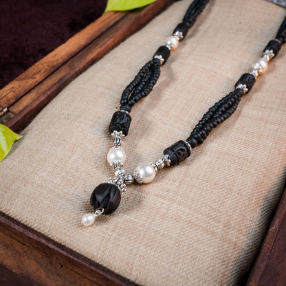 Tulsi Kunti Mala Black White Perl  #66