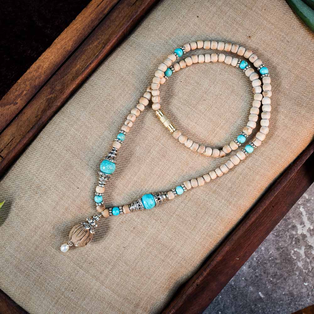 Tulsi Kunti Mala Lotus with Blue Amazonite Stone #67