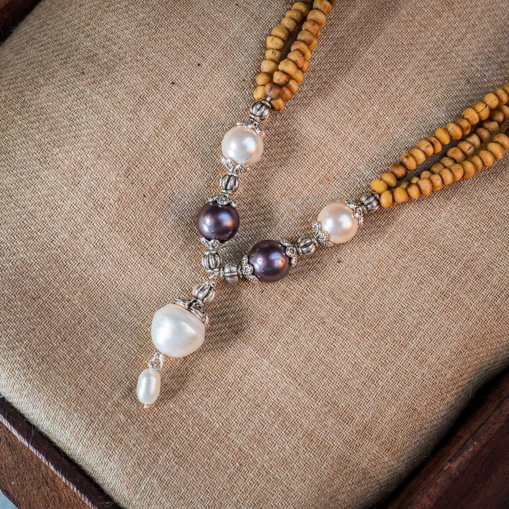 Tulsi Kunti Mala White Purple Perl #68