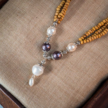 Tulsi Kunti Mala White Purple Perl #68